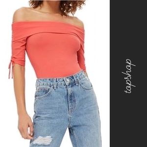 🏝️ Topshop Off-Shoulder Ribbed Bodysuit Coral • 6